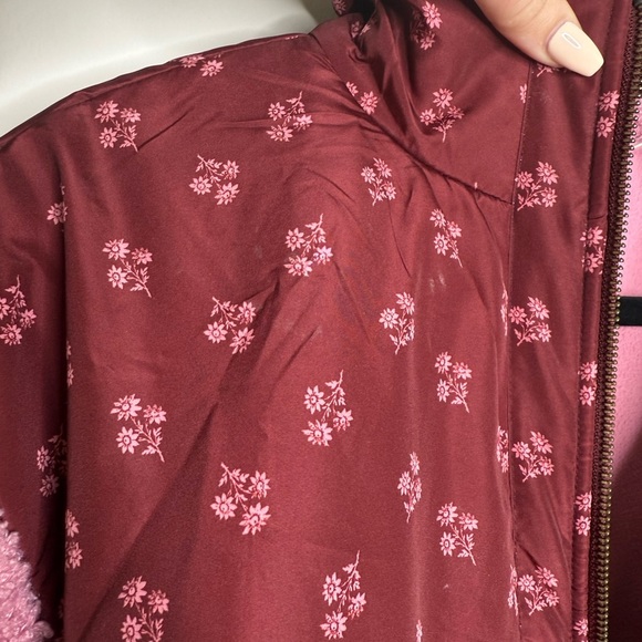 Universal Thread Pink Floral Colorblock Quarter-Zip Sherpa Pullover Jacket - Picture 6 of 10